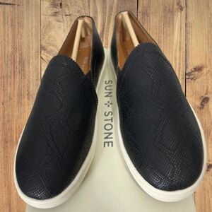 Sun + Stone Women’s Mariam Black Snake Textured Slip-On Sneakers 10M